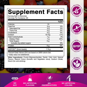 Gomitas de Fibra Prebiótica Natural Certificada GMP 7G a Base de Plantas, Favorecen la Salud Digestiva, Nutren las <span class=keywords><strong>Bacterias</strong></span> Beneficiosas del Intestino - Product Image 4