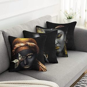 <span class=keywords><strong>Noir</strong></span> <span class=keywords><strong>or</strong></span> moderne lèvre doigts visage femmes africaines carré 18x18 pouces taie d'oreiller couverture - Product Image 6