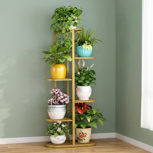 Modern Flower <b>Stand</b> With 5 <b>Tiers</b> For <b>Indoor</b> <b>Plants</b> And Flowers Minimalist Design Natural Finish Home Decor - Product Image 1