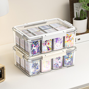 Card Storage Box Transparent Acrylic Compartmentalized Desktop Organizer For Toys Collectibles 2 Tier Stackable With Lid - Product Image 3