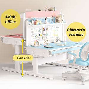 Bureau d'étudiant d'école primaire en bois avec étagère avec tiroir de rangement meubles de maison hauteur réglable Table d'étude ensemble de bureau - Product Image 5