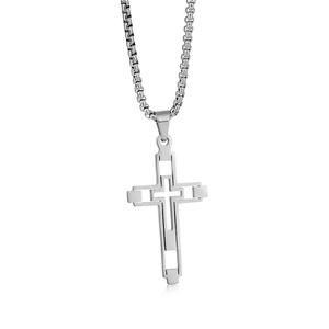 Vintage doble hueco religioso chapado en oro Cruz colgantes de acero inoxidable joyería de moda collares cristianos hombres mujeres - Product Image 3