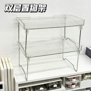 Transparent Stackable Desk <b>Storage</b> Rack Double Tier Plastic Organizer For Office Or Dorm Use - Product Image 4