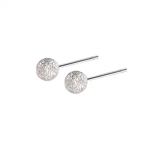 frosted surface simple designed ball stud earrings 925 sterling silver