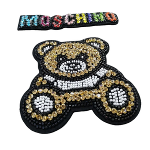 Hot Selling Handmade Beaded Cartoon <b>Bear</b> Sew-On 3D Felt Embroidered Rhinestone Letter Clothing Patch Diy - Product Image 1