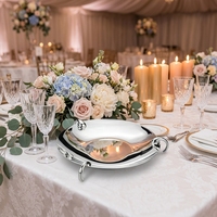 Plateau de service rond en métal plaqué argent avec support pour mariage, fête, décoration de table de luxe
