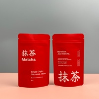 Sacs refermables en plastique de luxe élégants de qualité alimentaire pour poudre de matcha japonaise personnalisée avec logo, 30g 50g, rouge, debout