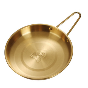Stainless Steel Steak Plate 304 Golden Round With Handle For Party And Hotel Use - Product Image 1