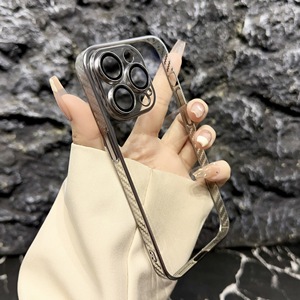 Funda Protectora para Teléfono con Textura de Fibra de Carbono para PC, Borde Electrochapado, Transparente, Rígida, Resistente a Impactos, para iPhone 15 16 Pro Max, Venta al Por Mayor - Product Image 2