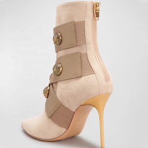 Large Size 45 Retro Metal Ornaments Women Pointy Toe Ankle <b>Boots</b> Wide Fit High Heels Shoes Stiletto Short Dress Pumps - Product Image 3