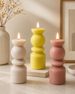 Bougie LED sans flamme en forme de blocs géométriques, bougie en cire de soja naturelle, effet de flamme vacillante, lampe à flamme artificielle, bougie sculpturale minimaliste - Product Image 2