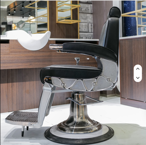Fauteuil de Barbier Hydraulique de Luxe Rétro pour Salon de Coiffure, Inclinable, pour Coupe de Cheveux, Toilettage et Massage, en Cuir, Idéal pour Usage en Salle de Sport - Product Image 4