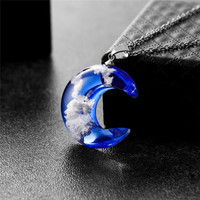 Collier pendentif Transparent en résine, chaîne à boule bleu ciel blanc, fait à la main, créatif et durable