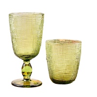 Verres à vin gobelets en verre sodocalcique vert moderne à pied, style vintage rétro, gaufrés, 301-400ml, pour mariage, vente en gros