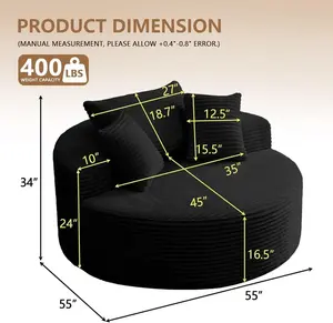 Sillón Lounge Individual Extra Grande Tapizado en Corduroy, Asiento Profundo Tipo Nube, Circular, Sin Ensamblaje - Product Image 2