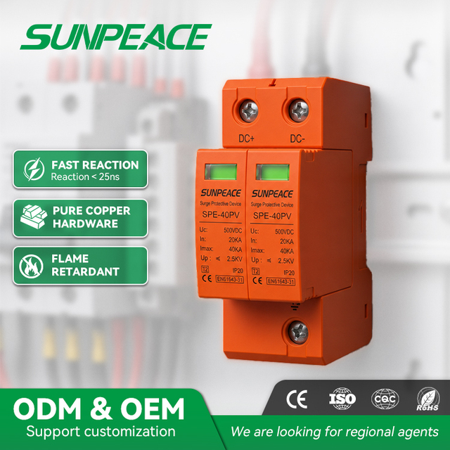 DC SPD 500v 600V 1000v 2P 4P T2 Surge Protector Device Double Pole 2p 2 Pole 20KA 40kA Solar PV DC Surge protection Devices
