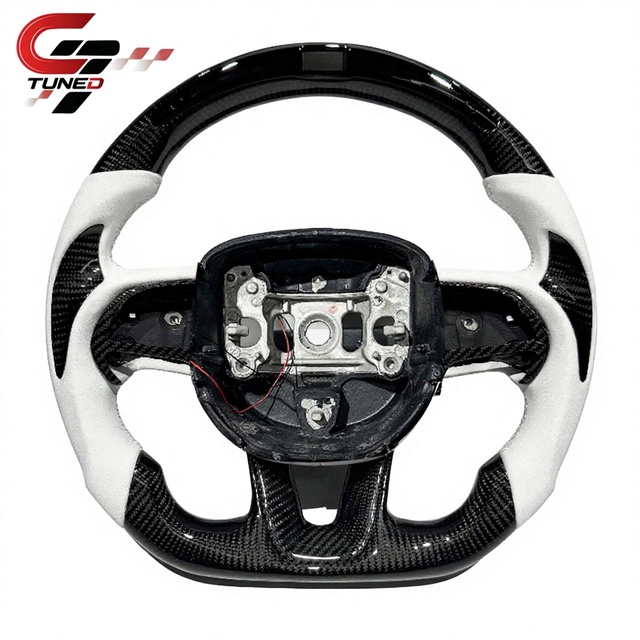 LED White Leather Forged Carbon Fiber Steering Wheel for Dodge Challenger SRT Charger Hellcat Grand Cherokee Automotive Interior