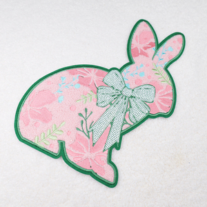 Best Price Stock Holiday Easter Patches Green Cartoon Iron on Rabbit Glitter Letters Easter Chenille Patches for Clothing - Product Image 3