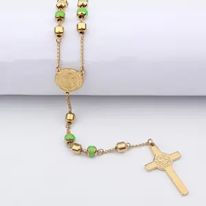 Collana lunga con ciondolo croce di prodotti cristiani religiosi con catena di perline rosario in acciaio inossidabile