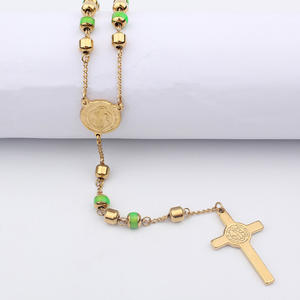 Chaîne de perles de chapelet en acier inoxydable Produits religieux chrétiens Pendentif croix Long Collier - Product Image 1