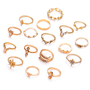 Lot de 17 bagues bohèmes géométriques en cristal, style vintage, en alliage, avec opale dorée, pour femme, bijoux fantaisie, cadeau - Product Image 5