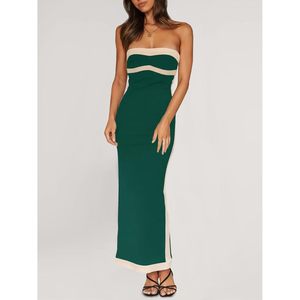 Vestido ajustado sin tirantes para mujer, vestido maxi con hombros descubiertos en color contrastante, vestido de fiesta, vestido de noche sexy - Product Image 2