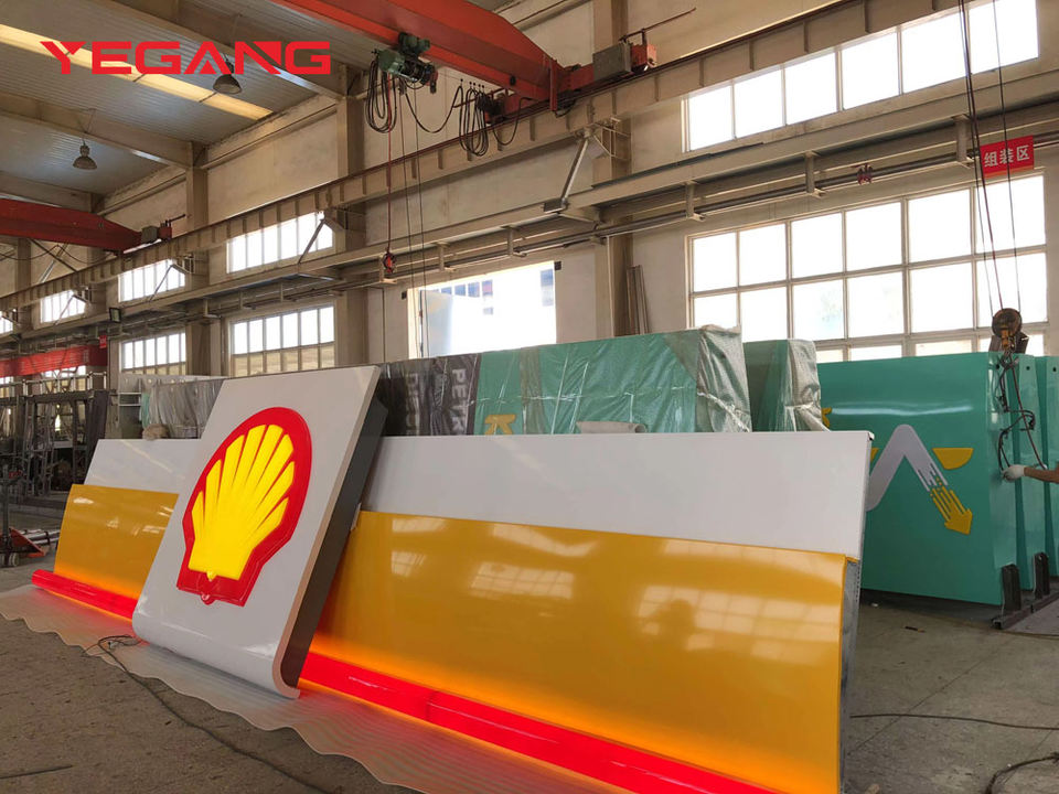 Custom LED-Illuminated Shell Gas Station Canopy Fascia Signage Column ...
