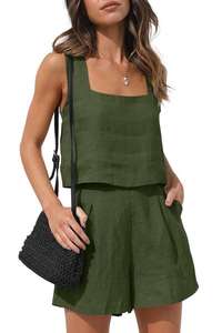 FTS Full End-To-End 1688 Sourcing Agent Breathable Square Neck <b>Linen</b> <b>Two</b>-<b>Piece</b> Casual Summer Outfit DDP Shipping Low Commission - Product Image 5