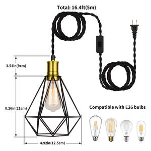 Interrupteur suspendu extra long de style américain Fil de suspension Prise américaine Utilisation de la <span class=keywords><strong>cuisine</strong></span> Abat-jour à cage creuse Lustre - Product Image 3