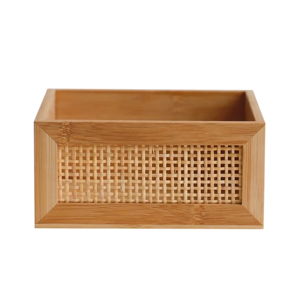 Home office kitchen tissue desk organizer bamboo rattan storage box