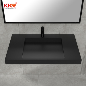Bồn Rửa Đá Bề Mặt Rắn Màu Đen Bồn Rửa Phòng Tắm Sang Trọng Bồn Rửa Tủ Tích Hợp Gắn Tường - Product Image 1