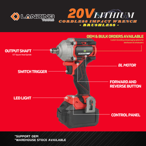 Clé à chocs industrielle OEM 20V sans balais, sans fil, batterie Li-ion, numérique, 3 vitesses, couple élevé, entraînement 1/2 pouce, outil automobile - Product Image 3