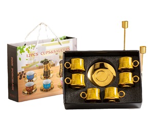 ชุดกาแฟสไตล์อาหรับ ชุดถ้วยและจานรองเซรามิกเคลือบไฟฟ้า 12 ชิ้น ชุดกาแฟและ<span class=keywords><strong>ชา</strong></span>สไตล์ยุโรป ทันสมัย - Product Image 1