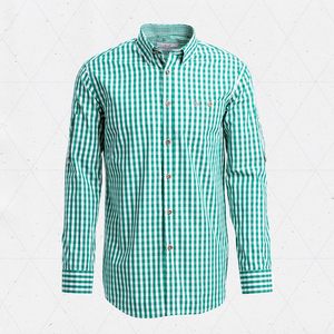 Chemise bavaroise sur mesure pour homme, chemise à carreaux verts à manches longues, col rabattu, chemise décontractée pour Lederhosen allemands - Product Image 2