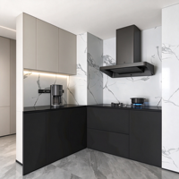 Ensemble d'armoires de cuisine modernes de luxe, style italien minimaliste, sans poignées, armoires de rangement modulaires, sur mesure