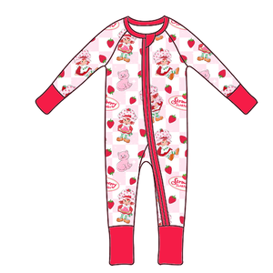 Pijamas de Bambú con Estampado de Pastel de Fresa, Estilos Aleatorios para Niñas, Pijama de Bambú con Cierre y Puños Doblados - Product Image 3