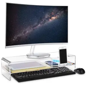 एक्रिलिक डेस्कटॉप कंप्यूटर मॉनिटर स्टैंड उठने स्पष्ट टीवी लैपटॉप मजबूत मंच के साथ खड़े हो जाओ घर कार्यालय डेस्क स्टैंड