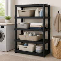 Étagère de rangement en plastique PP à un seul niveau, capacité de 200 lb, pliable, gain de place, design moderne, pour vêtements