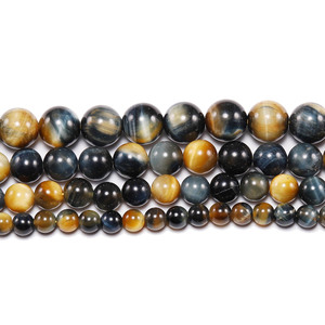 Perles rondes en œil de tigre jaune et bleu naturel, pour la fabrication de bracelets, accessoires de bijoux DIY, vente en gros - Product Image 5