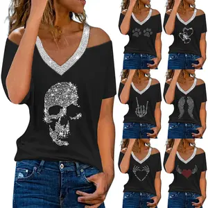 Dancing Skeleton Shirt for Women Christmas T-Shirt Xmas Skull Graphic Tees Holiday Tops Blouse Gift