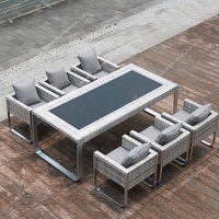 Ensemble de table à manger d'extérieur de luxe en aluminium et osier chaise de jardin en rotin chaise de salle à manger 6 places