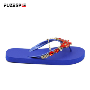 Shiny Rhinestones Fancy Ladies slippers Soft Navy slippers <strong>Diamante</strong> Gemstone Women Flip-flops slippers - Product Image 3