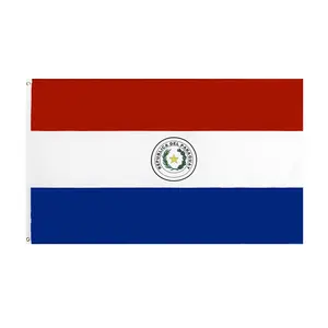Großhandel 90 × 150 cm 100 % Polyester Seiden Siebdruck individuelle nationale Paraguay-Flagge