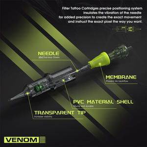 Filtro Venom profesional desechable OEM personalizar agujas de cartucho de tatuaje con membrana, cartuchos de tatuaje de Punta transparente - Product Image 2