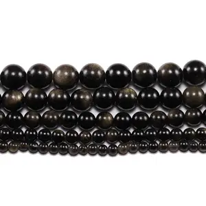 Natural Silver Obsidian Smooth Round Gemstone Loose Beads For Jewelry Making Chakra Crystal Jewelry