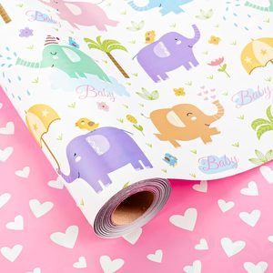 Rollo de Papel de Regalo con Diseño de Corazones Rosados y Elefantes Bebés, 17 pulgadas x 33 pies, Reversible, para Baby Shower o Cumpleaños - Product Image 1
