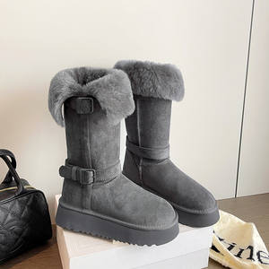Botas de nieve grises para mujer 2026, nuevas, hasta la rodilla, forradas de lana, cálidas, de algodón grueso, con suela elevadora de 2 usos - Product Image 4