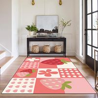 Erdbeer-Karierter Teppich Niedlicher Roter Teppich Lieblicher Blumenteppich Waschbarer Teppich Küche Spielzimmer Heim-Deko Weicher Rutschfester Bodenteppich