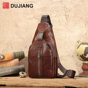 Bolso <span class=keywords><strong>de</strong></span> Pecho para <span class=keywords><strong>Hombre</strong></span> <span class=keywords><strong>de</strong></span> Cuero Genuino DUJIANG, Bolso <span class=keywords><strong>Bandolera</strong></span> Retro <span class=keywords><strong>de</strong></span> Moda, Duradero para Uso Diario, Modelo 6946 - Product Image 1