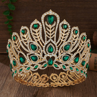 Reine Royale Vintage Baroque Pageant Couronne Pleine Ronde Rouge Vert Cristal Strass Alliage Reine Couronne pour Mariage